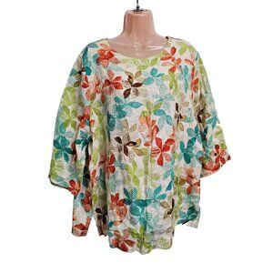 Hot Cotton by Mark Ware Floral Tropical Top Women Size 1X 100% Multicolor Linen